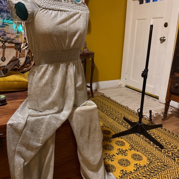 Line and Dot Silver Metallic Disco Jumpsuit - Picture 2 of 6